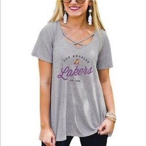 LOS ANGELES LAKERS CRISS CROSS FRONT T-SHIRT